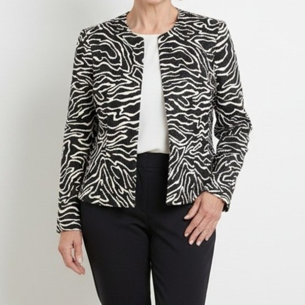 Talbots Size 6 Silk Wool Zebra Animal Print Lined Half Zip Jacket Shoulder Pads
